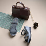 Load image into Gallery viewer, Women’s Denim-Textured Wedge Heel Slip-On Sandals