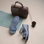 Load image into Gallery viewer, Women’s Denim-Textured Wedge Heel Slip-On Sandals