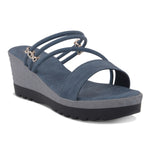 Load image into Gallery viewer, Women’s Denim-Textured Wedge Heel Slip-On Sandals