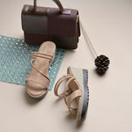 Load image into Gallery viewer, Women’s Denim-Textured Wedge Heel Slip-On Sandals