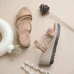 Load image into Gallery viewer, Women’s Denim-Textured Wedge Heel Slip-On Sandals