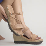 Load image into Gallery viewer, Women’s Denim-Textured Wedge Heel Slip-On Sandals