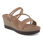 Load image into Gallery viewer, Women’s Denim-Textured Wedge Heel Slip-On Sandals