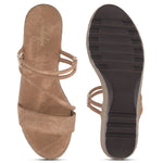 Load image into Gallery viewer, Women’s Denim-Textured Wedge Heel Slip-On Sandals