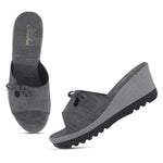 Load image into Gallery viewer, Women's Textured Wedge Heel Slide Sandals with Bow Detail