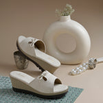 Load image into Gallery viewer, Women's Textured Wedge Heel Slide Sandals with Bow Detail