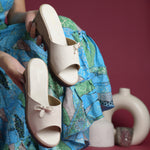 Load image into Gallery viewer, Women's Textured Wedge Heel Slide Sandals with Bow Detail
