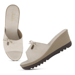 Load image into Gallery viewer, Women's Textured Wedge Heel Slide Sandals with Bow Detail