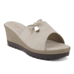 Load image into Gallery viewer, Women's Textured Wedge Heel Slide Sandals with Bow Detail