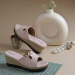 Load image into Gallery viewer, Women's Textured Wedge Heel Slide Sandals with Bow Detail