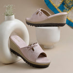 Load image into Gallery viewer, Women's Textured Wedge Heel Slide Sandals with Bow Detail