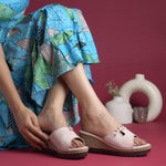 Load image into Gallery viewer, Women's Textured Wedge Heel Slide Sandals with Bow Detail