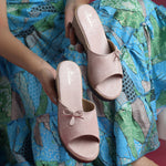 Load image into Gallery viewer, Women's Textured Wedge Heel Slide Sandals with Bow Detail