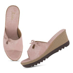 Load image into Gallery viewer, Women's Textured Wedge Heel Slide Sandals with Bow Detail