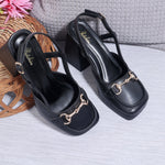 Load image into Gallery viewer, Smart Casual Embellished Square Toe Block Heel