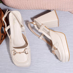 Load image into Gallery viewer, Smart Casual Embellished Square Toe Block Heel