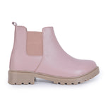 Load image into Gallery viewer, Block Heeled Chelsea Boots in dusty pink leather with elastic side panels and chunky sole, perfect for everyday wear