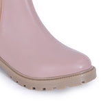 Load image into Gallery viewer, Block Heeled Chelsea Boots in dusty pink leather with textured sole and classic elastic side panels