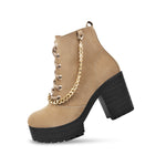 Load image into Gallery viewer, Padchin Women Block Heel Beige Boot With Zipper & Lace Up Style