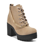 Load image into Gallery viewer, Padchin Women Block Heel Beige Boot With Zipper & Lace Up Style