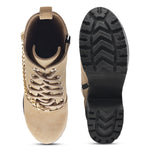 Load image into Gallery viewer, Padchin Women Block Heel Beige Boot With Zipper & Lace Up Style