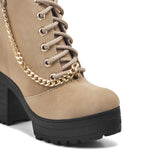 Load image into Gallery viewer, Padchin Women Block Heel Beige Boot With Zipper & Lace Up Style
