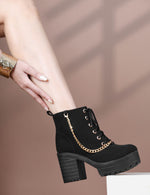 Load image into Gallery viewer, Padchin Women Block Heel Beige Boot With Zipper & Lace Up Style
