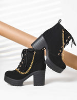Load image into Gallery viewer, Padchin Women Block Heel Beige Boot With Zipper & Lace Up Style