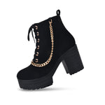 Load image into Gallery viewer, Padchin Women Block Heel Beige Boot With Zipper & Lace Up Style