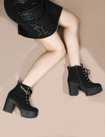 Load image into Gallery viewer, Padchin Women Block Heel Beige Boot With Zipper & Lace Up Style