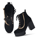 Load image into Gallery viewer, Padchin Women Block Heel Beige Boot With Zipper & Lace Up Style