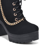 Load image into Gallery viewer, Padchin Women Block Heel Beige Boot With Zipper & Lace Up Style