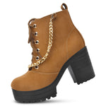 Load image into Gallery viewer, Padchin Women Block Heel Beige Boot With Zipper & Lace Up Style