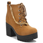 Load image into Gallery viewer, Padchin Women Block Heel Beige Boot With Zipper & Lace Up Style