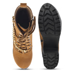 Load image into Gallery viewer, Padchin Women Block Heel Beige Boot With Zipper & Lace Up Style