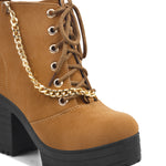 Load image into Gallery viewer, Padchin Women Block Heel Beige Boot With Zipper & Lace Up Style