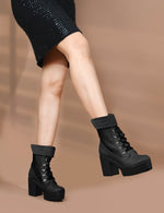 Load image into Gallery viewer, Padchin Women Block Heel Boot With Velcro Strap & Lace Up Style