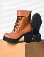 Load image into Gallery viewer, Padchin Women Block Heel Boot With Velcro Strap & Lace Up Style
