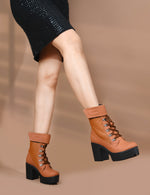 Load image into Gallery viewer, Padchin Women Block Heel Boot With Velcro Strap & Lace Up Style