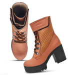 Load image into Gallery viewer, Padchin Women Block Heel Boot With Velcro Strap & Lace Up Style