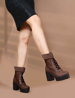 Load image into Gallery viewer, Padchin Women Block Heel Boot With Velcro Strap & Lace Up Style