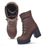 Load image into Gallery viewer, Padchin Women Block Heel Boot With Velcro Strap & Lace Up Style