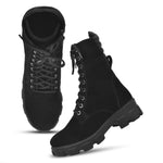 Load image into Gallery viewer, Padchin Women Block Heel Cream Boot With Chunky Lug Sole & Lace Up Style