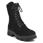 Load image into Gallery viewer, Padchin Women Block Heel Cream Boot With Chunky Lug Sole & Lace Up Style