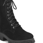 Load image into Gallery viewer, Padchin Women Block Heel Cream Boot With Chunky Lug Sole & Lace Up Style