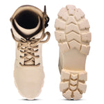 Load image into Gallery viewer, Padchin Women Block Heel Cream Boot With Chunky Lug Sole & Lace Up Style