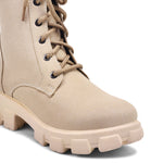Load image into Gallery viewer, Padchin Women Block Heel Cream Boot With Chunky Lug Sole & Lace Up Style