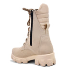 Load image into Gallery viewer, Padchin Women Block Heel Cream Boot With Chunky Lug Sole & Lace Up Style