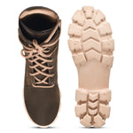 Load image into Gallery viewer, Padchin Women Block Heel Cream Boot With Chunky Lug Sole & Lace Up Style