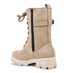 Load image into Gallery viewer, Padchin Womens Block Heel Beige Boot With Chunky Lug Sole and Decorative Side Buckle Style
